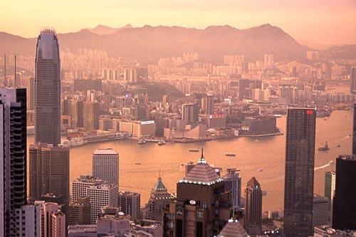 View from Victoria Peak at sunset. 