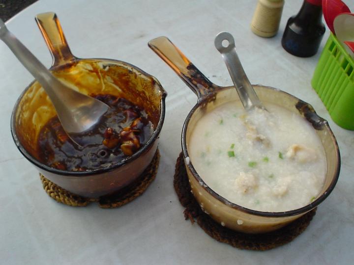 Frog cooked in tung po style, and frog porridge with sliced ginger