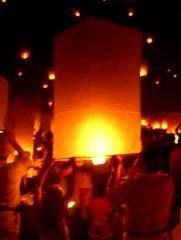 Hot air balloons or Khom Loy at the Loi Krathong Festival in Chiang Mai Thailand