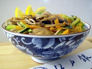 Chilled Buckwheat Soba with Wasabi Ponzu and Julienne Vegetables