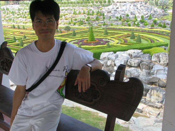 Me ontop of the Thai-styled Pavilion with the French Garden in the distance