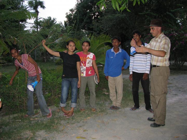 Teacher David Calleja with students in Tropang Sdok, Cambodia.
