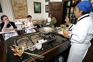 A class at the Blue Elephant cooking school in Bangkok, Thailand.