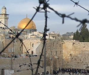 View of the Western Wall and the Dome of the Rock.