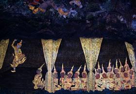 Some of the fantastic, miniature depictions of Siamese life, created hundreds of years ago by mural artists, attract admiration even today for the beauty and skillfulness that they display.