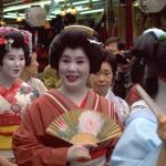 Sanja Matsuri is one of Tokyo's liveliest and most widely-attended festivals. Literally translated as three noble men, Sanja Matsuri is sponsored by Sensoji Temple, Tokyo's oldest, in honor of two fishermen who pulled a golden statue of the Kanon Buddha out of the Sumida River in 628 A.D., and the town nobleman who constructed a temple to house it. More than two million people turn out to watch the parade, which features 100 portable omikoshi shrines carried on the shoulders of strapping young marchers, along with musicians, dancers, tattooed men in loincloths and geisha dressed in dazzling kimono.