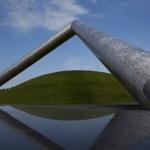 Moerenuma Park is considered to be one complete sculpture. The traingular sculpture over a grassy mound is called "Tetra Mound" designed by Isamu Noguchi and considered the showpiece of the park.  