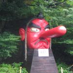 The huge monument of Tengu outside Kurama Station