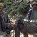 Villagers with a goat & a brass ladel, on the trail to Dharapuri, Nepal.