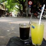 Black Coffee and Lemon juice at Nang cafe, Hanoi Vietnam