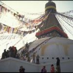 Pilgrims perform a kora, or ritual circumambulation, around the Great Stupa at Boudhnath, spiritual and commercial center of the Tibetan community in Kathmandu, Nepal