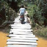 Crossing a very scary bridge on the way to Banteay Thom, Siem Reap, Cambodia.