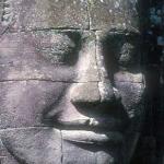 Enigmatic face of a Boddhisattva, possibly modelled on the emperor Jayarvarman VII himself, at the Bayon temple