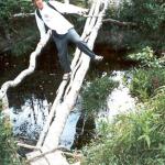 The author uses a less than sturdy bridge to cross a creek in Bokor National Park.