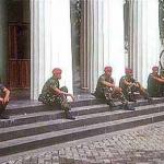 Tense times: army commandos installed at the Arts Museum, Kota district, Jakarta.