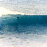 Riding the waves at Ulu Watu, Bali, Indonesia. The outside corner. (just outside the cave: sequence one) Surfer: unknown.