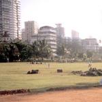 Bombay, India. High-rises of the high-end Bombay residential district of Malabar Hill tower over Pridyarshini Park, a prized respite from the city's commotion, and a great place to gaze longingly at the Arabian Sea.