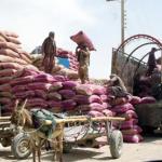 Pakistani labours load trucks with sacks of flours to export to Afghanistan in Chaman. A new gate named Gate of Friendship, a new border post linking south-west Pakistan with south-east Afghanistan was founded 300 meters further away towards Afghanistan than the previous one. The Pakistani authorities said they only returned to the Durand Line border abandonned after the Soviet invasion of Afghanistan, but the Afghan population claim it has been build inside Afghanistan.