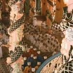 Inside the Cao Dai temple. Worshippers during the noon service.