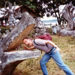 One of the park?s concrete crocodiles, ready to devour a visitor.