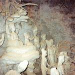 Bizarre statues inside the giant 'pumpkin' are illuminated by the camera?s flash.