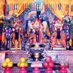 Food and incense are offered to the God of War at the Kuankung Temple Shrine, Taipei, Taiwan.