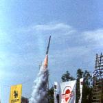 A rocket flies through the air, at the Bun Bang Fai festival in Yasothon, Thailand.